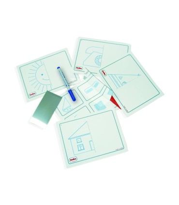 Juego tarjetas reutilizables henbea imagina y completa plastico flexible con ilustraciones 21x15 cm