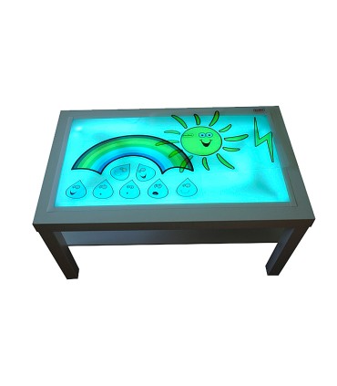 Mesa con luz henbea madera de haya superficie metacrilato blanco y luces led 90x55x45 cm