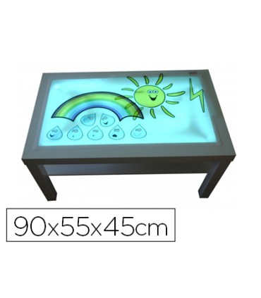 Mesa con luz henbea madera de haya superficie metacrilato blanco y luces led 90x55x45 cm