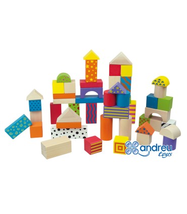 Juego andreutoys construccion bloques madera 50 piezas 18x18 cm