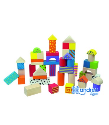 Juego andreutoys construccion bloques madera 50 piezas 18x18 cm