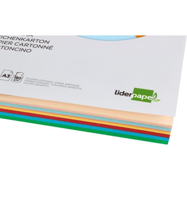 Cartulina liderpapel a3 180g m2 10 colores surtidos paquete 100 hojas