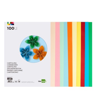 Cartulina liderpapel a3 180g m2 10 colores surtidos paquete 100 hojas