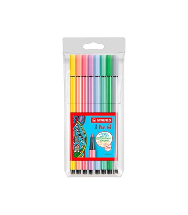 Rotulador stabilo acuarelable pen 68 estuche de 8 colores surtidos pastel