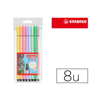 Rotulador stabilo acuarelable pen 68 estuche de 8 colores surtidos pastel