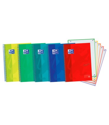 Cuaderno espiral oxford ebook 5 tapa extradura din a4 120 h microperforadas cuadro 5 mm colores vivos surtidos