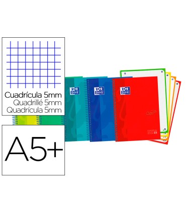 Cuaderno espiral oxford ebook 4 tapa extradura din a5 120 h microperforadas cuadro 5 mm colores vivos surtidos