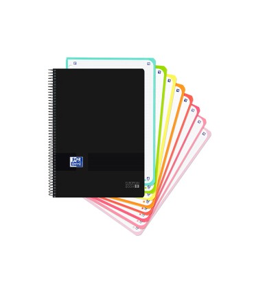 Cuaderno espiral oxford ebook 8 tapa plastico din a4 160 h cuadricula 5 mm black n colors turquesa