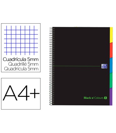 Cuaderno espiral oxford ebook 5 tapa extradura din a4 100 h con separadores cuadricula 5 mm black n colors verde