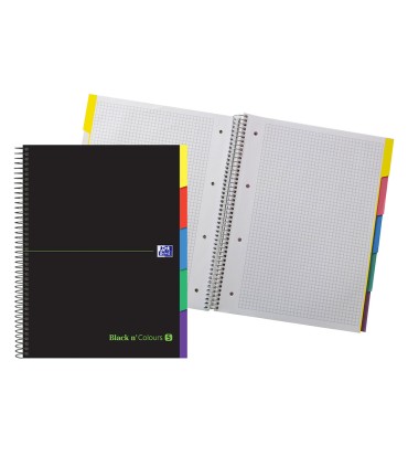 Cuaderno espiral oxford ebook 5 tapa extradura din a4 100 h con separadores cuadricula 5 mm black n colors verde