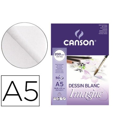 Bloc dibujo multitecnicas canson imagine din a5 encolado liso 148x21 cm 50 hojas 200 gr m2