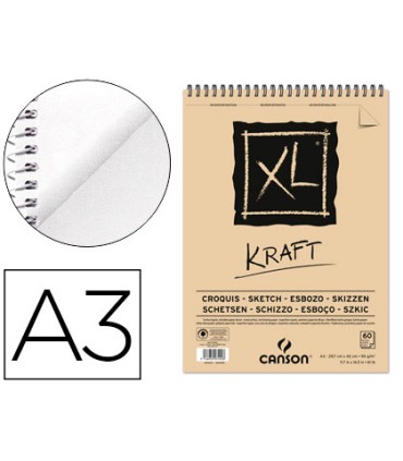 Bloc dibujo esbozo canson xl kraft din a3 kraft rayado beige espiral 297x42 cm 60 hojas 90 gr m2