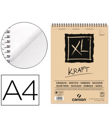 Bloc dibujo esbozo canson xl kraft din a4 kraft rayado beige espiral 21x297 cm 60 hojas 90 gr m2