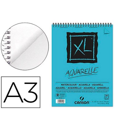 Bloc dibujo acuarela canson xl aquarelle grano fino din a3 microperforado espiral 297x42 cm 30 hojas 300 gr m2