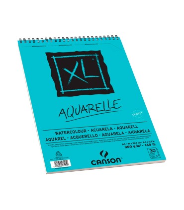 Bloc dibujo acuarela canson xl aquarelle grano fino din a4 microperforado espiral 21x297 cm 30 hojas 300 gr m2