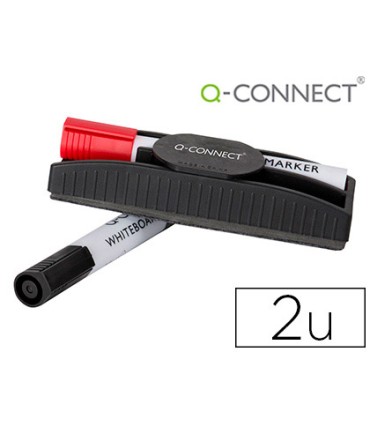 Borrador q connect magnetico con rotulador rojo y negro para pizarra blanca