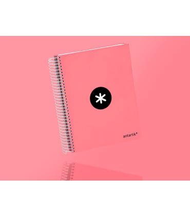 Cuaderno espiral liderpapel a5 micro antartik tapa forrada120h 90 gr cuadro 5 mm 5 band 6 taladros color coral