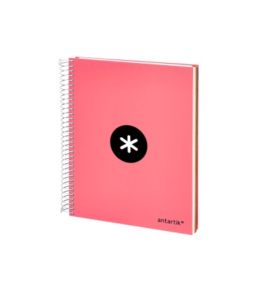 Cuaderno espiral liderpapel a5 micro antartik tapa forrada120h 90 gr cuadro 5 mm 5 band 6 taladros color coral