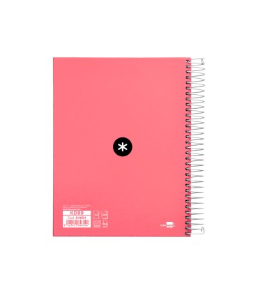 Cuaderno espiral liderpapel a5 micro antartik tapa forrada120h 90 gr cuadro 5 mm 5 band 6 taladros color coral