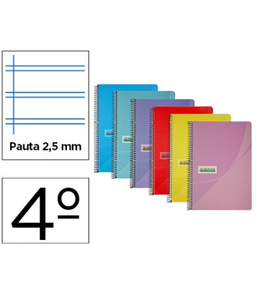 Cuaderno espiral papercop cuarto tapa plastico 80h 90 gr pauta 25 mm con margen colores surtidos