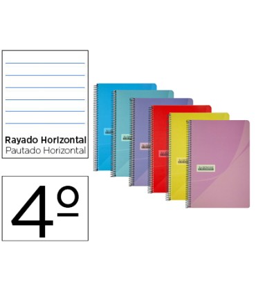 Cuaderno espiral papercop cuarto tapa plastico 80h 90 gr rayado horizontal con margen colores surtidos