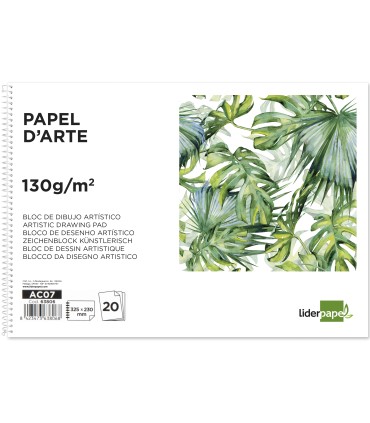 Bloc dibujo liderpapel artistico espiral 230x325mm 20 hojas 130g m2 sin recuadro sin microperforado