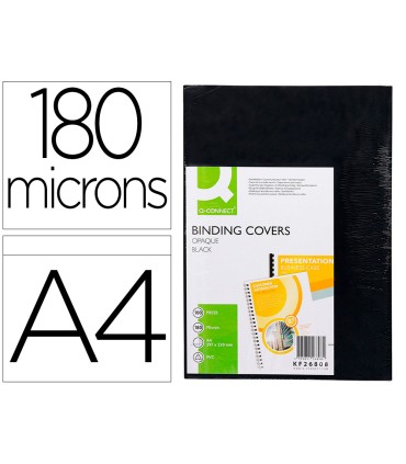 Tapa de encuadernacion q connect pvc din a4 opaca negra 180 micras caja de 100 unidades