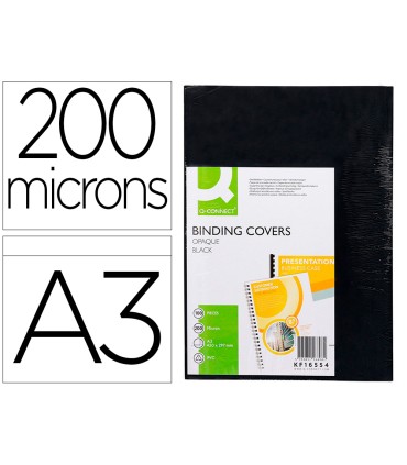 Tapa de encuadernacion q connect pvc din a3 opaca negra 200 mc caja de 100 unidades