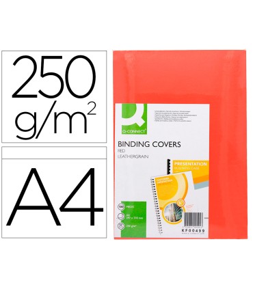 Tapa de encuadernacion q connect carton din a4 rojo simil piel 250 gr caja de 100 unidades