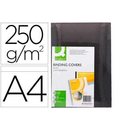 Tapa de encuadernacion q connect carton din a4 negro simil piel 250 gr caja de 100 unidades