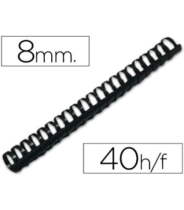 Canutillo q connect redondo 8 mm plastico negro capacidad 40 hojas caja de 100 unidades