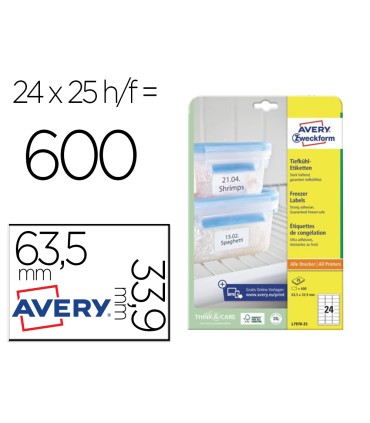 Etiqueta adhesiva avery para congelador blanca 635x339 mm ink jet laser fotocopiadorapack de 600 unidades