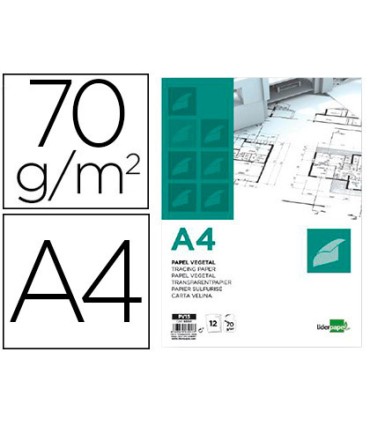 Papel dibujo liderpapel a4 210x297mm 70g m2 vegetal sobre de 12 hojas