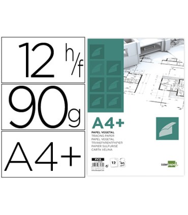 Papel dibujo liderpapel a4 320x240mm 90g m2 vegetal sobre de 12 hojas