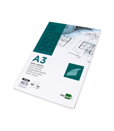 Bloc papel vegetal liderpapel encolado 297x420mm 50 hojas 90 g m2