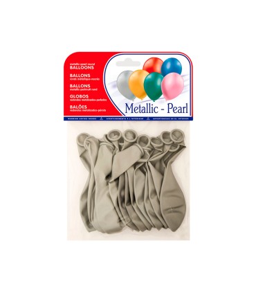 Globo 100 latex biodegradable metalizado plata bolsa de 15 unidades