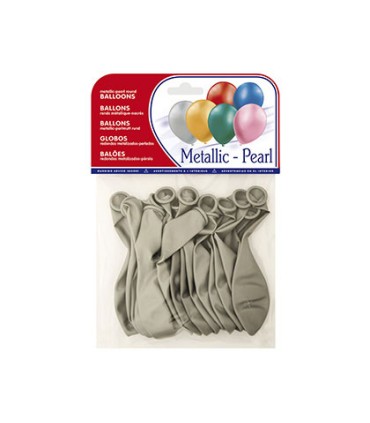 Globo 100 latex biodegradable metalizado plata bolsa de 15 unidades