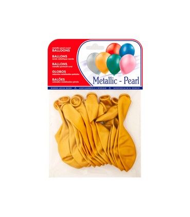 Globo 100 latex biodegradable metalizado oro bolsa de 15 unidades