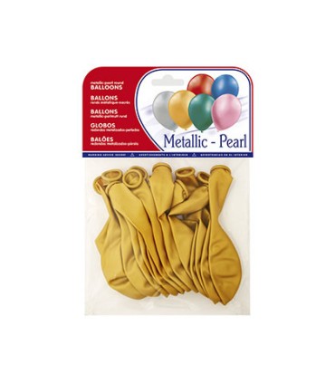 Globo 100 latex biodegradable metalizado oro bolsa de 15 unidades