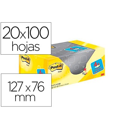 Bloc de notas adhesivas quita y pon post it amarillo canario 76x127 mm pack promocional 164 gratis