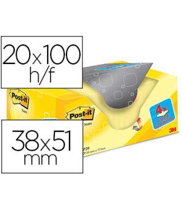 Bloc de notas adhesivas quita y pon post it amarillo canario 38x51 mm pack promocional 164 gratis