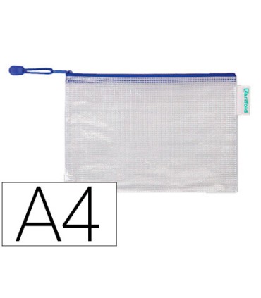 Bolsa multiusos tarifold pvc din a4 apertura superior con cremallera portaboligrafo y correa azul