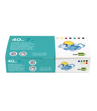 Tempera liderpapel escolar 40 ml caja 7 colores surtidos pincel