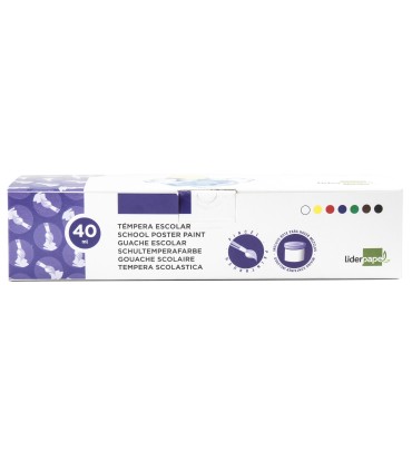 Tempera liderpapel escolar 40 ml caja 7 colores surtidos pincel