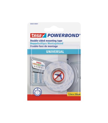 Cinta adhesiva tesa doble cara powerbond universal uso interior 15 m x 19 mm