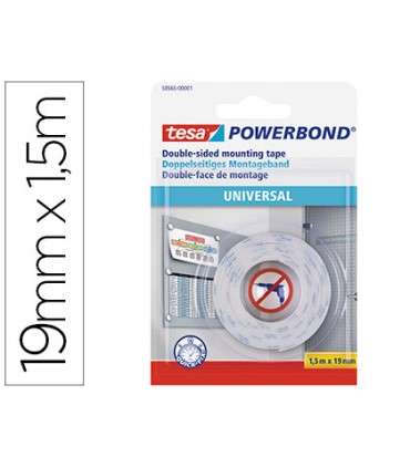 Cinta adhesiva tesa doble cara powerbond universal uso interior 15 m x 19 mm