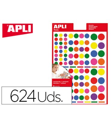 Gomets apli autoadhesivo circulo multicolor blister de 624 unidades surtidas