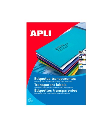 Etiqueta adhesiva apli transparente 485x254 mm fotocopia laser inkjet caja 20 hojas din a4 con 880