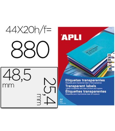 Etiqueta adhesiva apli transparente 485x254 mm fotocopia laser inkjet caja 20 hojas din a4 con 880