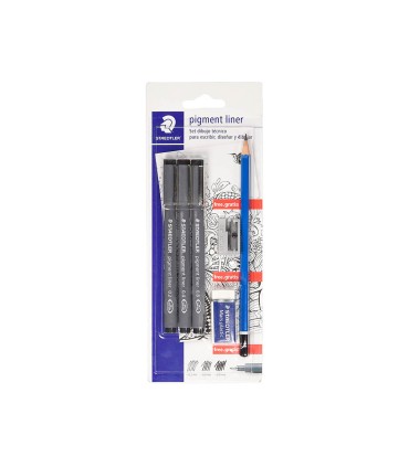 Rotulador staedtler calibrado micrometrico 308 negro blister de 3 und goma lapiz y sacapuntas de regalo